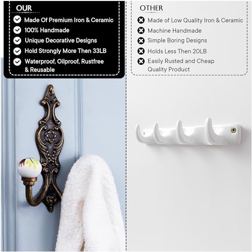 Indian Shelf 6-Pack Multicolor Ceramic Double Wall Coat Hooks - Image 3