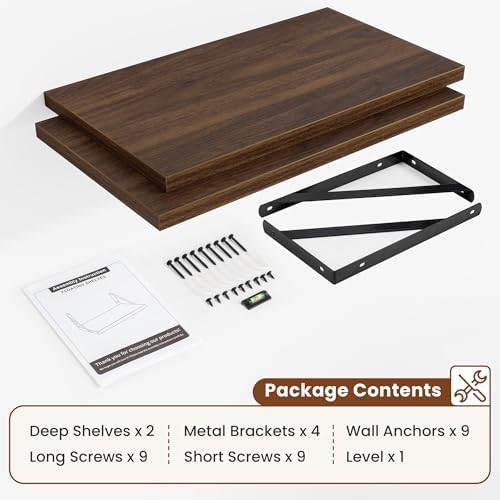 Deep Wall Shelves 24"W x 12"D Engineered Wood Floating Shelves - Image 5