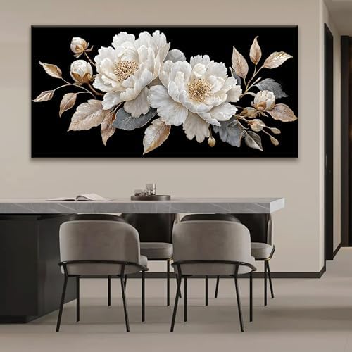 Large Wall Art Decor 29"x58" Black White Flower Wall Art - Image 4