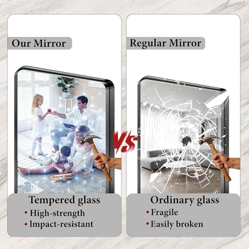 50x30 Inch Black Metal Framed Bathroom Mirror - Image 4