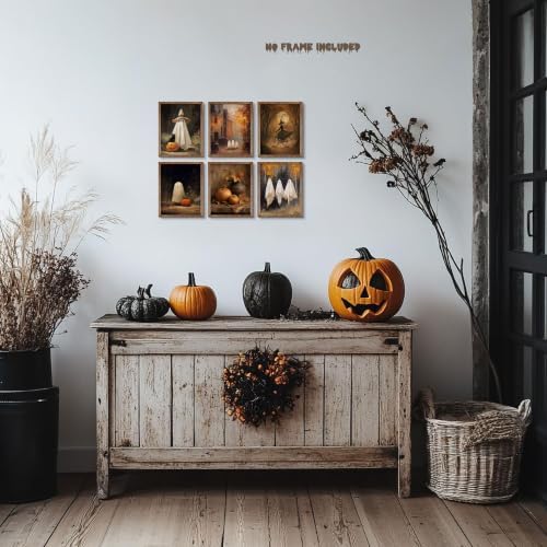 HTTART Vintage Halloween Ghost Poster Set of 6, Gothic Cute Ghost Witch Canvas - Image 7