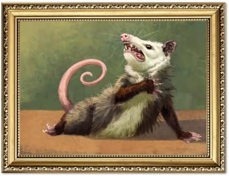 Gold Framed Funny Opossum Wall Art, Whimsical Possum Wall Decor Painting Cute by BringCharactertoYourWalls