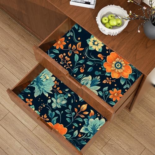 BOKEBEVE Vintage Floral Wallpaper Peel and Stick Blue Orange 17.5 x 118In - Image 6