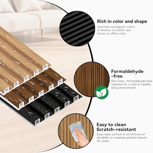 RITOLLO WPC Slat Wall Panels, 90.5 x 7.9 x 0.8Inches 10Pack 3D Accent Wall - Image 4