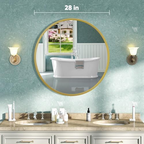 NEWBULIG 28 Inch Round Bathroom Mirror, Wall Mount Vanity Mirror - Image 2