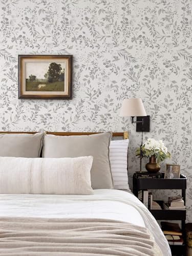 Heroad Grey Peel and Stick Wallpaper Botanical Leaf Contact Paper 17.3''x196'' - Image 2