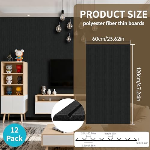 EVERECO 12 Pack Large Acoustic Wall Panels, 47.2 x 23.6 x 0.4 Inch, - Image 3