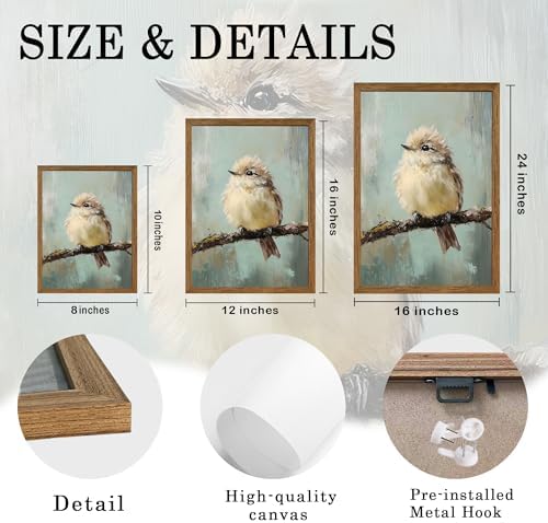 AVECCO Cute Funny Fluffy Bird on Branch Wall Art Canvas Framed 8x10 inch - Image 6