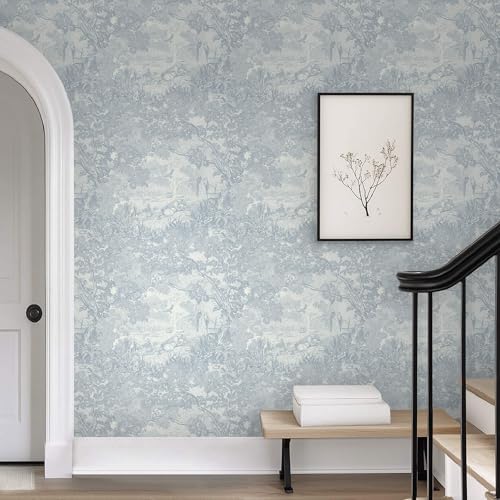 Ismoon Vintage Wallpaper Peel and Stick Blue Neutral Wallpaper 17.3in x16.4ft - Image 2