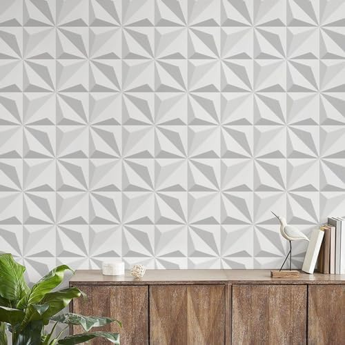 Peel and Stick Wallpaper Gray White Geometric Diamond Feature - Image 4