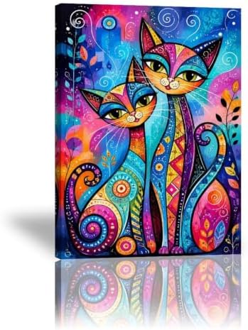 Colorful Cat Portraits Poster Whimsical Cats Canvas Wall Art by Unknown