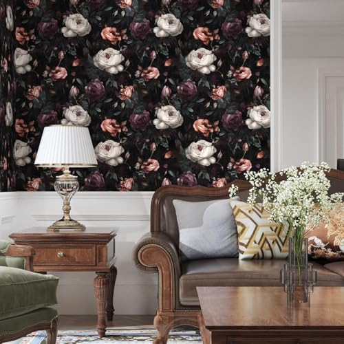 Laatse Gothic Dark Purple Rose Floral Wallpaper Peel and Stick 17.5"x787" - Image 2