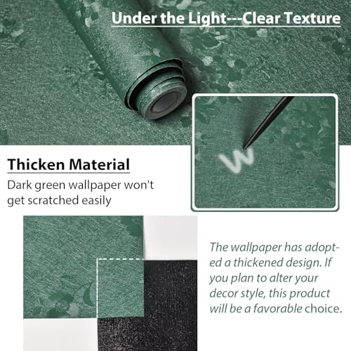 Dark Green Wallpaper Silk Embossed Texture Contact Paper 393in17.7in - Image 2