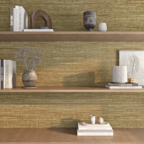 FunStick Brown Gold Grasscloth Peel and Stick Wallpaper Textured Grass Cloth - Image 4