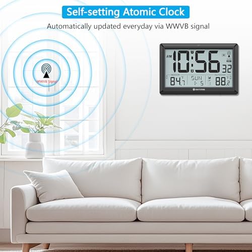 Atomic Clock Wall with Indoor/Outdoor Temp & 10.5" Large LCD Display - Image 4