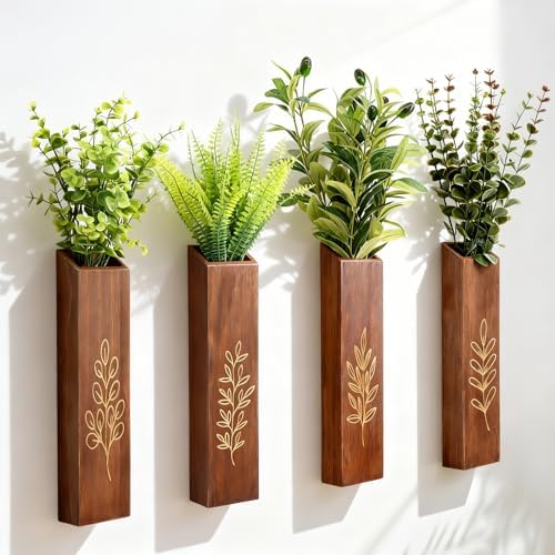 4-Pack Wooden Wall Vases, Slim Pine Wall Planters by MeltsetM