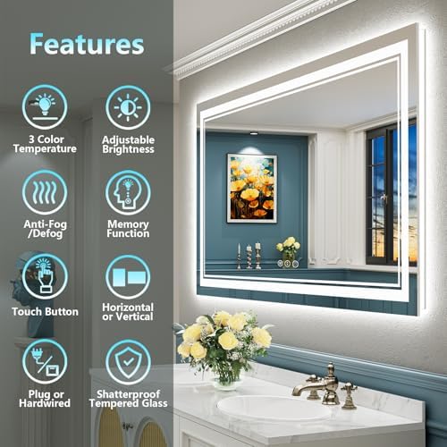 55x30 LED Bathroom Mirror, Backlit & Front Lit Lighted Mirror - Image 2