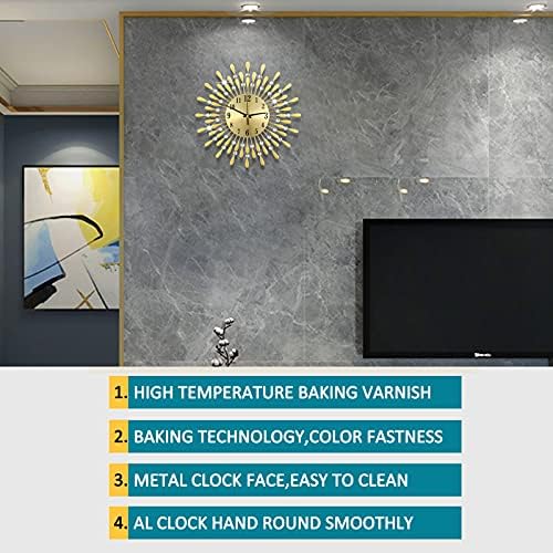 24 INCH Gold Large Wall Clock for Living Room Decor, Non-Ticking Quiet Metal - Image 5