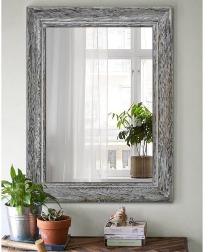 Large Rustic Wall Mirror with Wood Frame Farmhouse Rectangle Mirrors 26"x18" - Image 2
