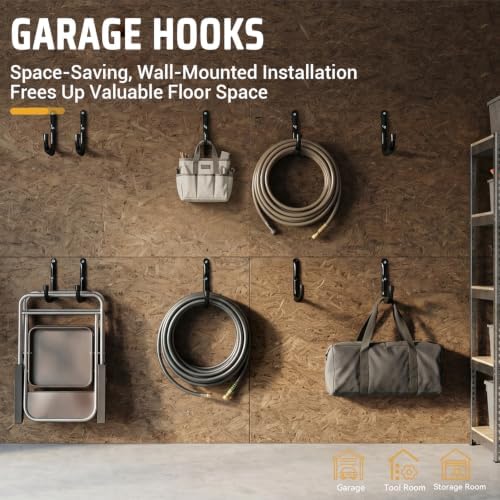 Garage Storage Hooks Set, Folding Chairs, Garden Tools - Image 5