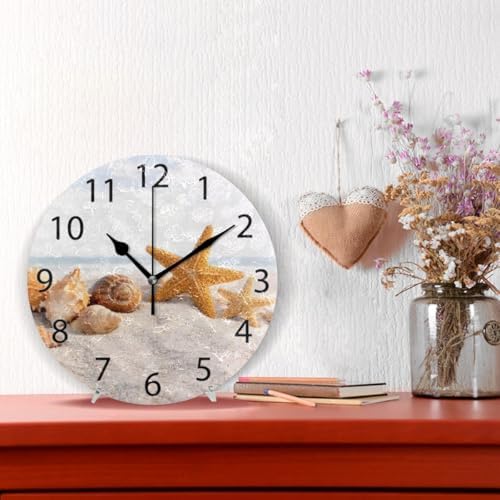 ABLINK Seashells on Ocean Beach Round Wall Clock, Silent Non Ticking Oil - Image 2
