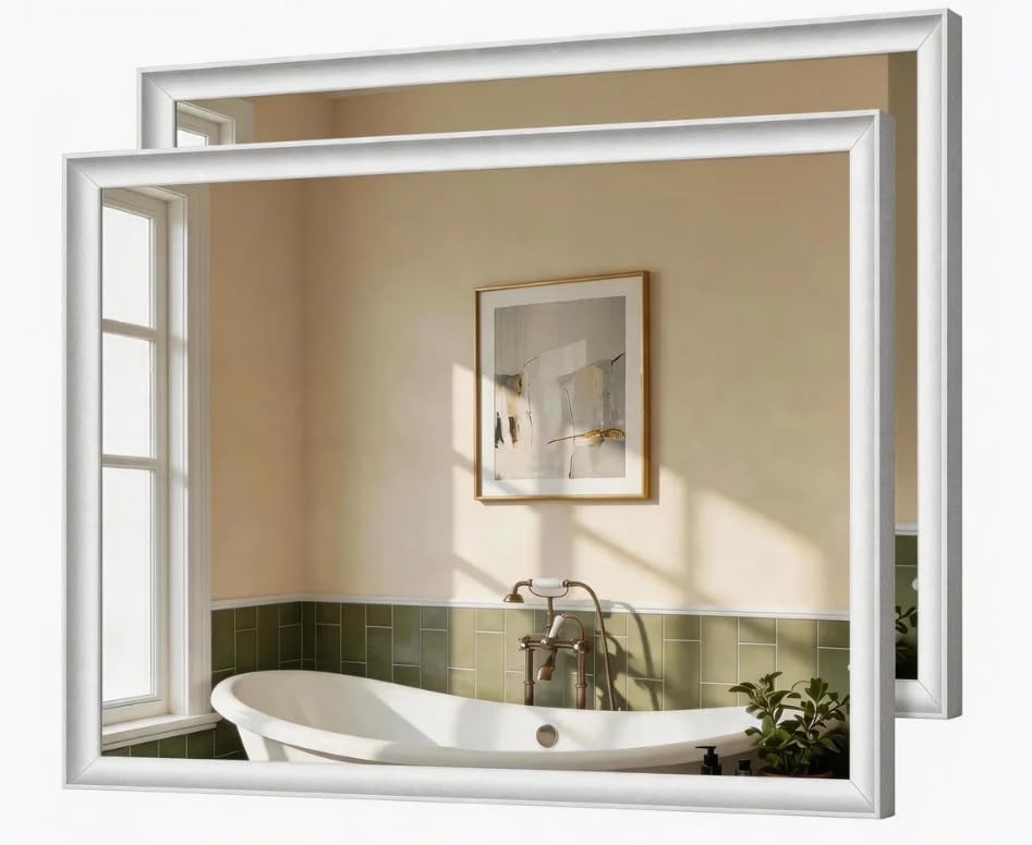 USHOWER 2 Pack 30x40 Inch White Bathroom Mirrors by USHOWER