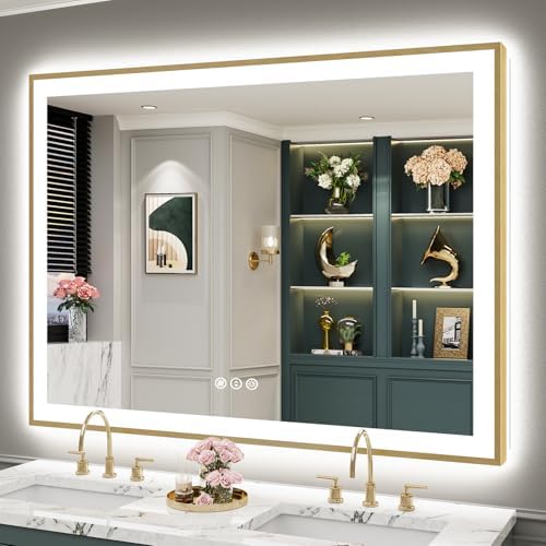 55x40 Gold LED Bathroom Mirror by Awandee