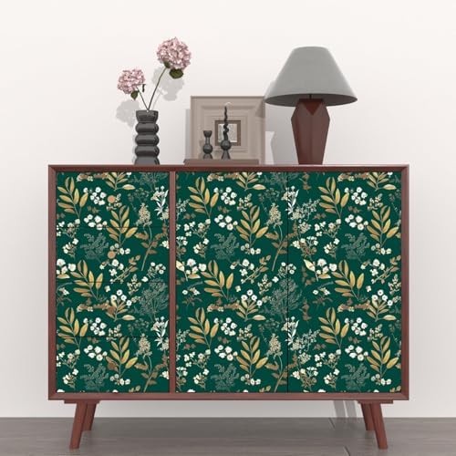 Laatse Vintage Dark Green Gold Floral Peel and Stick Wallpaper 17.5"x393" - Image 5