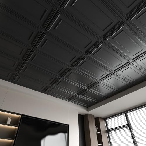 Art3d 3D PVC Ceiling Tiles 2x4 ft, 96 Sq.Ft, Rectangular Black - Image 2