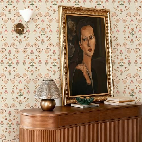 17.3" x 393.7" Boho Floral Peel and Stick Wallpaper Retro Daisy Flower Contact - Image 4