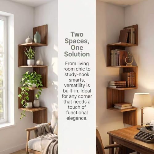 Premium Bamboo Floating Corner 4-Tier, Corner Shelf Wall, 7.8"Lx7.8"Wx40.1H - Image 4