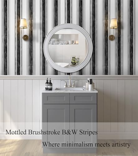 Safiyya Black and White Wallpaper Peel and Stick Hand-Painted Striped Contact - Image 3