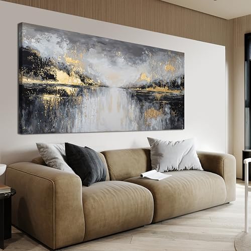 YISXINOAG Black Gold Abstract Wall Art Modern Canvas Artwork Print 20"X40" by YISXINOAG