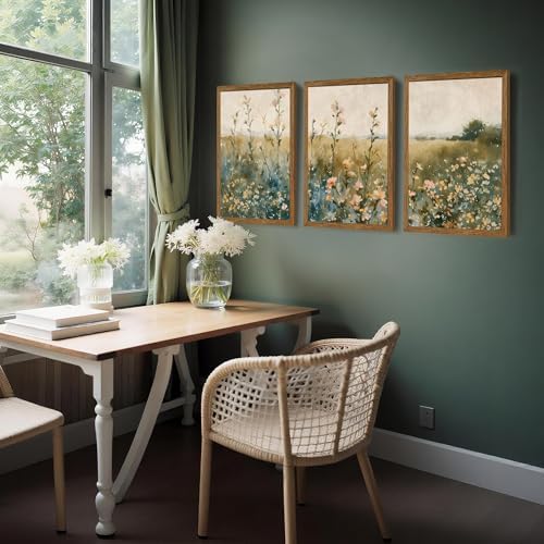 AVECCO 3 Pieces Vintage Wildflower Field Wall Art Framed Canvas 16x24 inch - Image 4