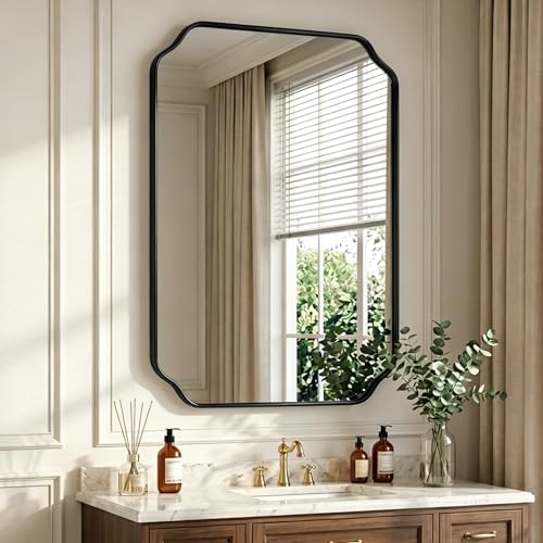 32"x24" Black Wall Bathroom Mirror, Scalloped Edge Vanity Mirror by VIWILII