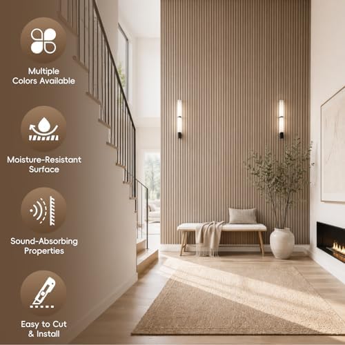 RITOLLO Wood Panels for Wall, 4 Pack Wood Slat Acoustic Panels, 118 x 11 in 3D - Image 3