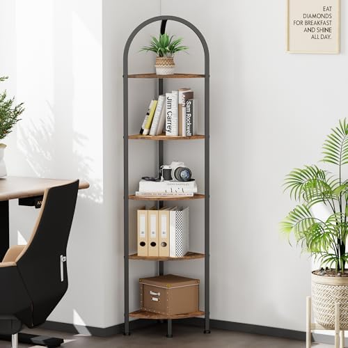 Homhedy 5-Tier Arched Corner Shelf Stand, Wall Corner Bookshelf - Image 6