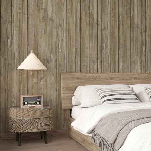 CHIHUT Weathered Brown Faux Wood Grain Peel and Stick Wall Panels 24"x197" - Image 3