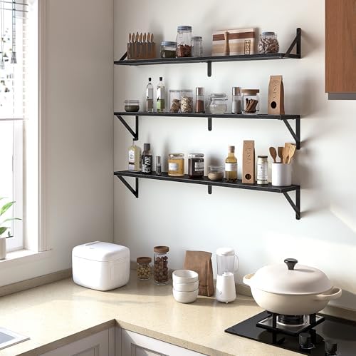 Heimlove Floating Shelves for Wall, 32 Inch Long Wood Floating Shelves Set of 3 - Image 6