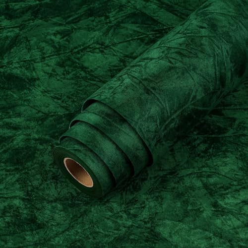 LaCheery 15.8"x275" Dark Green Velvet Wallpaper Green Felt Fabric Wallpaper - Image 3