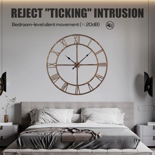 48 Inch Large Silent Wall Clock, Easy Assembly Roman Numeral Bronze - Image 6