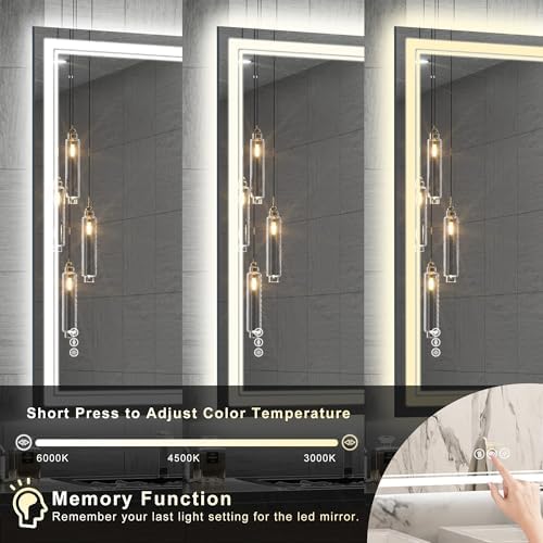 40''x30'' Lighted Mirrors for Bathroom Wall Backlit + Front Lit, Rectangular - Image 3