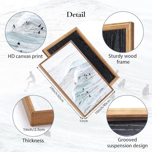 CHDITB Coastal Surfing Framed Canvas Wall Art Set, Ocean Wave Beach Decor - Image 6