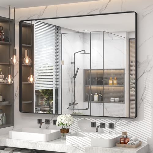 50x40 Inch Black Metal Framed Bathroom Mirror by CHARMOR