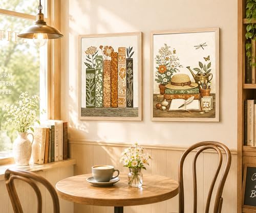 KBCXOY Vintage Book Flower Wall Art Rustic garden Library Art Print - Image 7