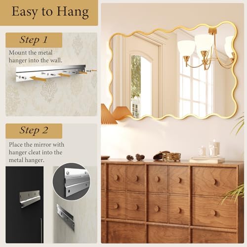 Kelly Miller 32x48 Gold Scalloped Mirror, Wavy Edge Decorative Wall Mirror - Image 6