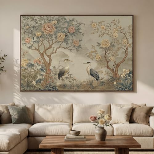 Extra Large Framed Neutral Chinoiserie Wall Art by MXART