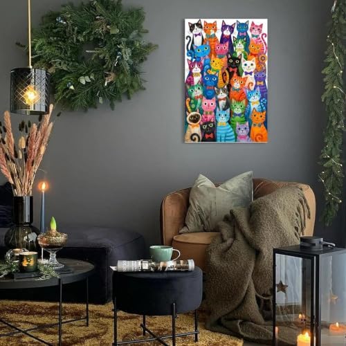 Colorful Cats Poster Whimsical Cat Family Portrait Canvas Wall Art - Image 2