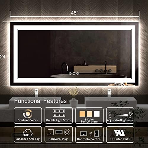 Bathroom Vanity Mirror, 48x24 Inch Gradient Front and Backlight Bathroom Mirror - Image 2