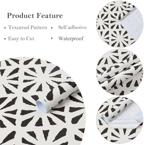 Ismoon Peel and Stick Wallpaper Boho Geometric Wallpaper Black and Beige - Image 2